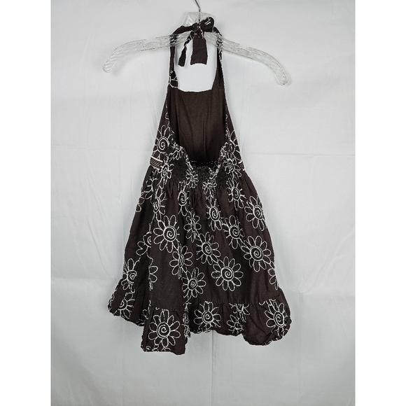 Rare, Too! Chocolate Brown Floral Embroidered Halter Sundress Girls 6 - Picture 2 of 5